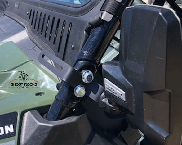 Honda Pioneer 1000 M3-M5-M6 models | The A-Pod Bracket ¼’’ Solid steel construction is designed to withstand extreme punishment, allowing the mirror to fold when hit and return to its original position in one move. Brackets bolt to the lower A-pillar OPS (Occupant protection structure) with the supplied M12 Grade 10.9 Flange Bolts. 